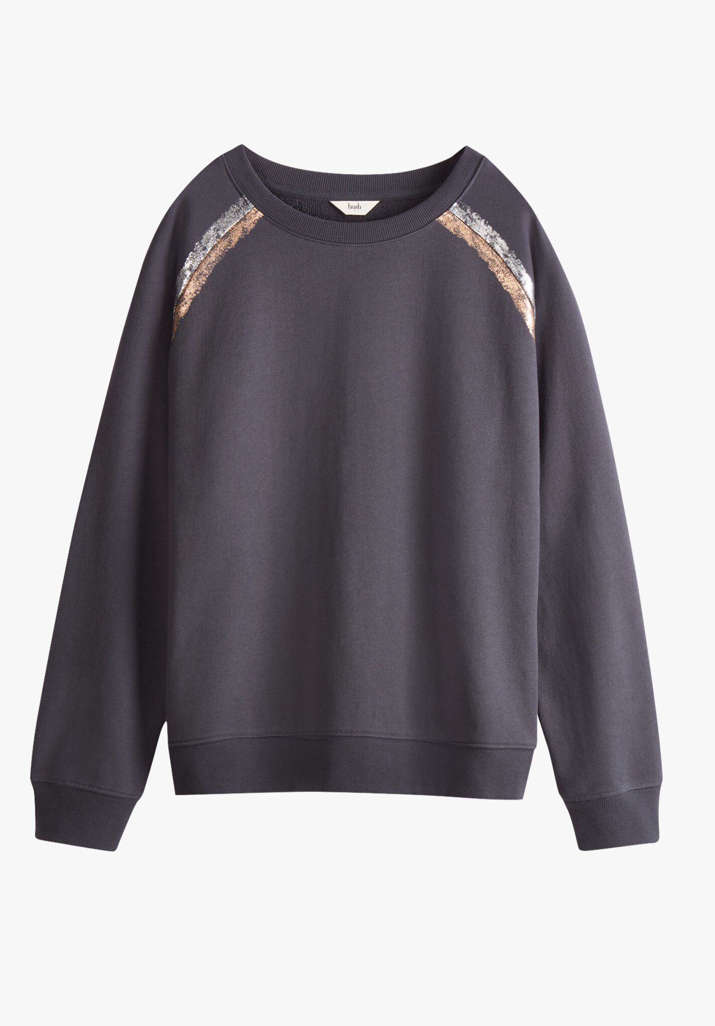 Aurelia Metallic Raglan Sweatshirt | Dark Grey-Gold | hush
