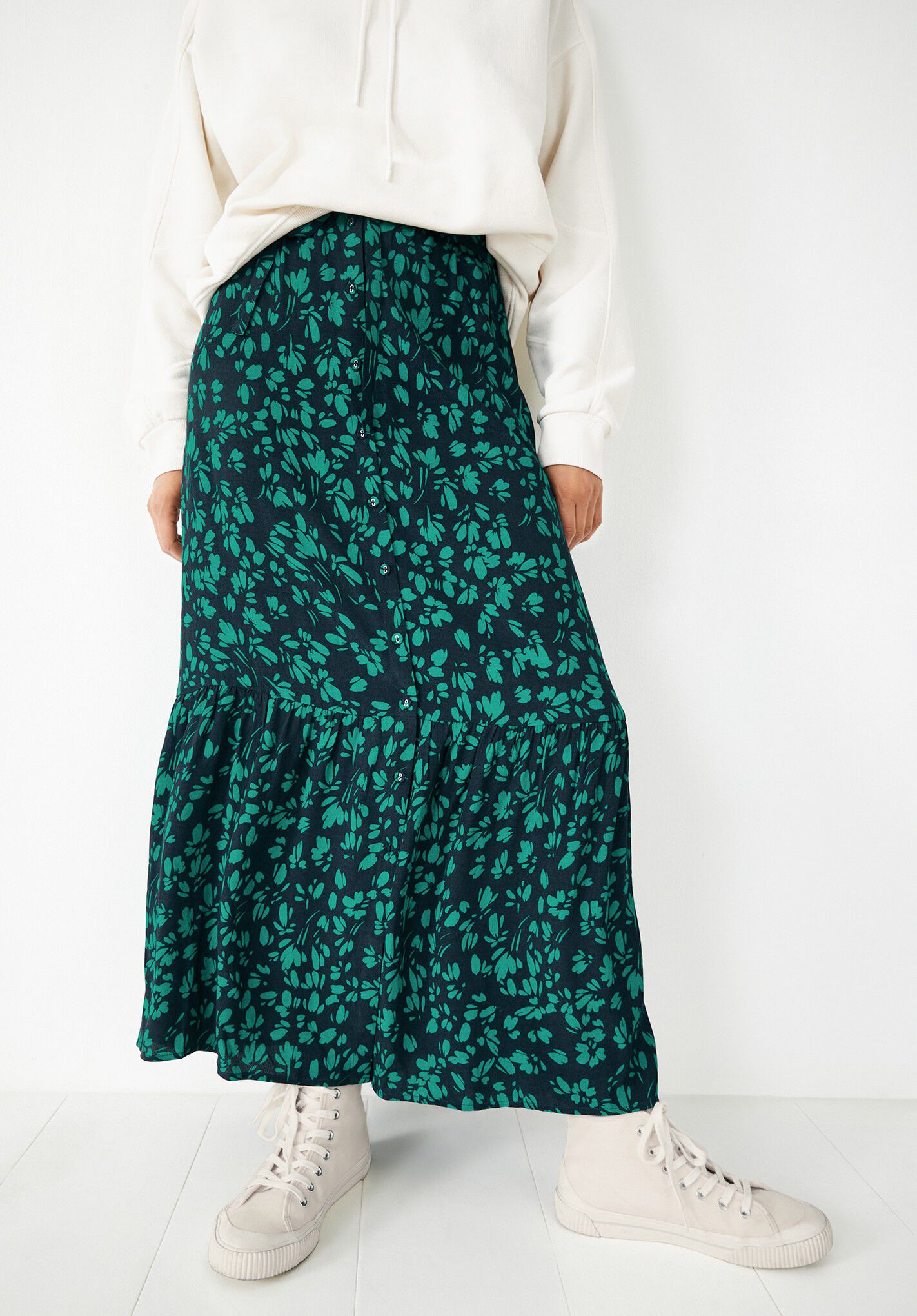 Albany Belted Maxi Skirt | Petal Ditsy - Navy/Green | hush