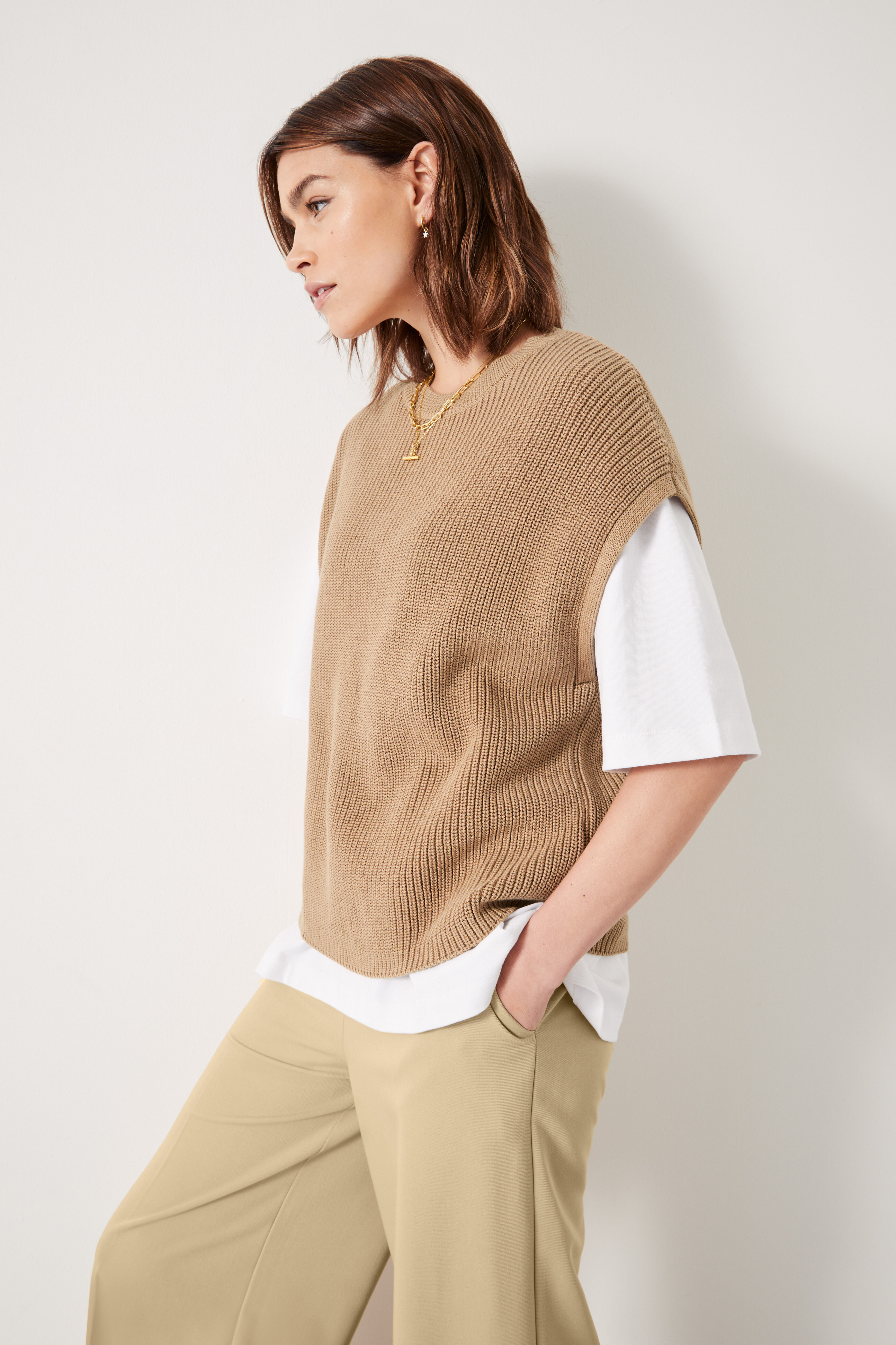 Sarai Knitted Rib Tank Top | Camel | hush