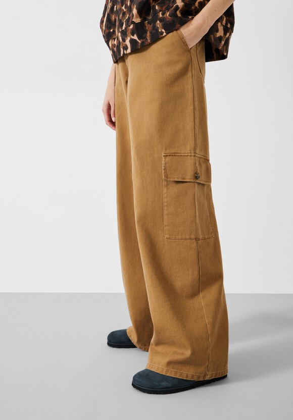 Jess Wide Leg Cargo Trousers, Amber