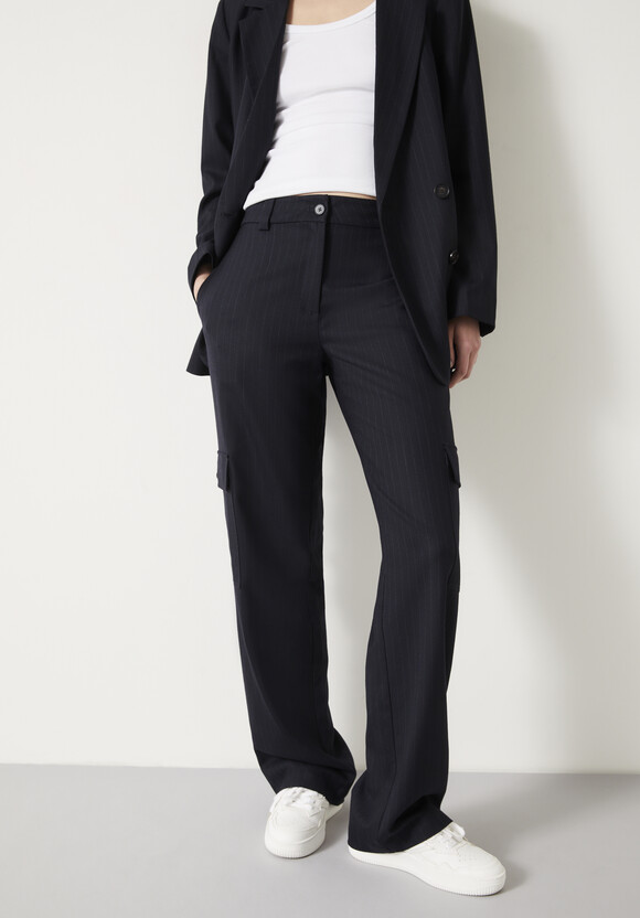 Courtney Cargo Pinstripe Wool Blend Trousers