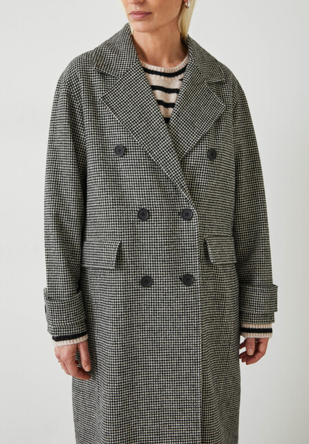 Rose Check Double Breasted Wool Blend Coat