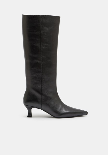 Katlynn Leather Kitten Heel Knee Boots