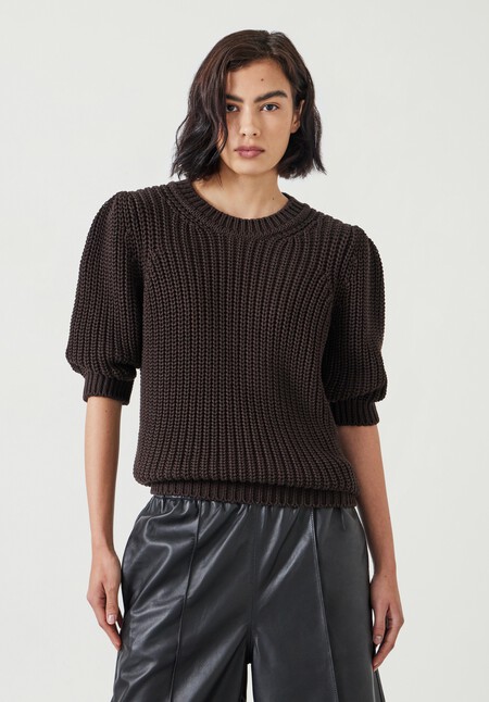 Jessie Cotton Puff Sleeve Ribbed Top