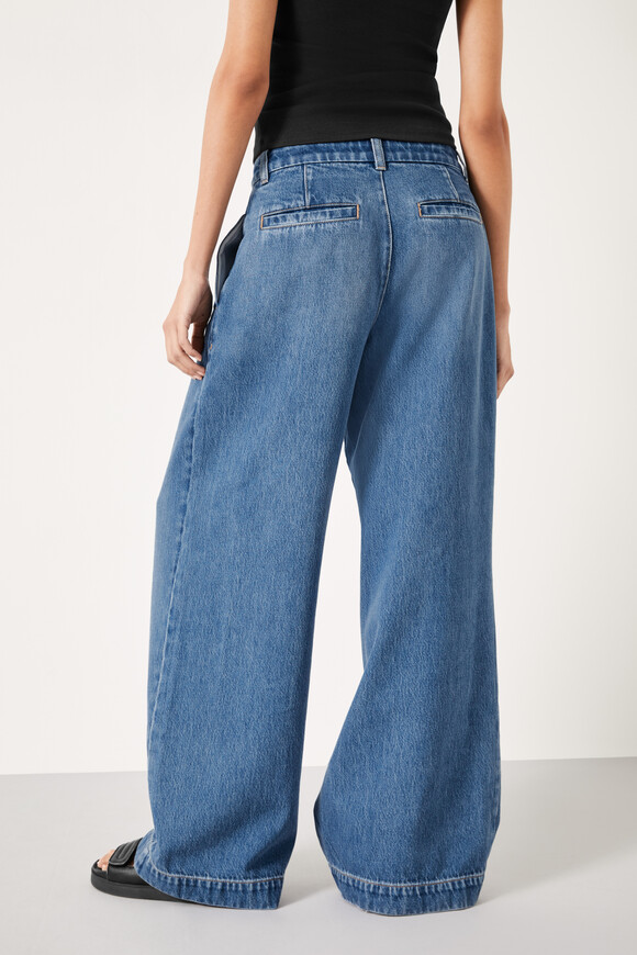 Lya Pleated Wide Leg Jeans, Mid Authentic Blue