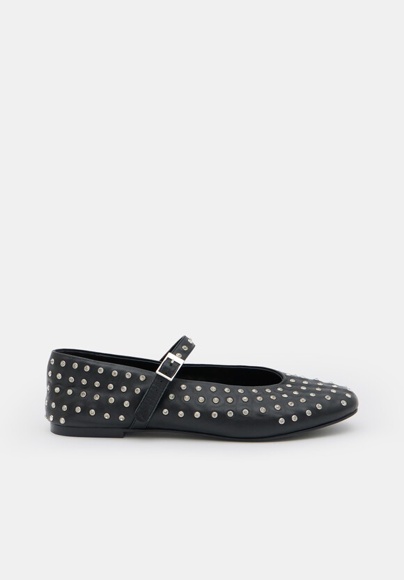 Diamante Studded Leather Mary Jane Flats