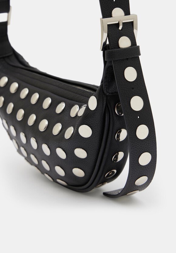 Studded Rory Crescent Leather Crossbody Bag