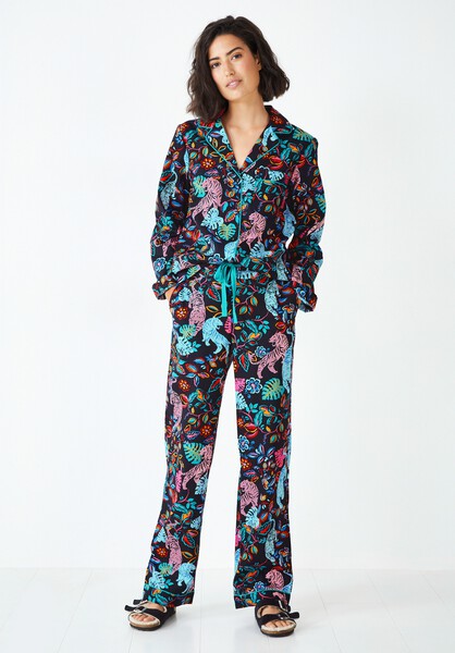 Isla Printed Cotton Pyjama Set | Tropical Tiger Black/Multi | hush