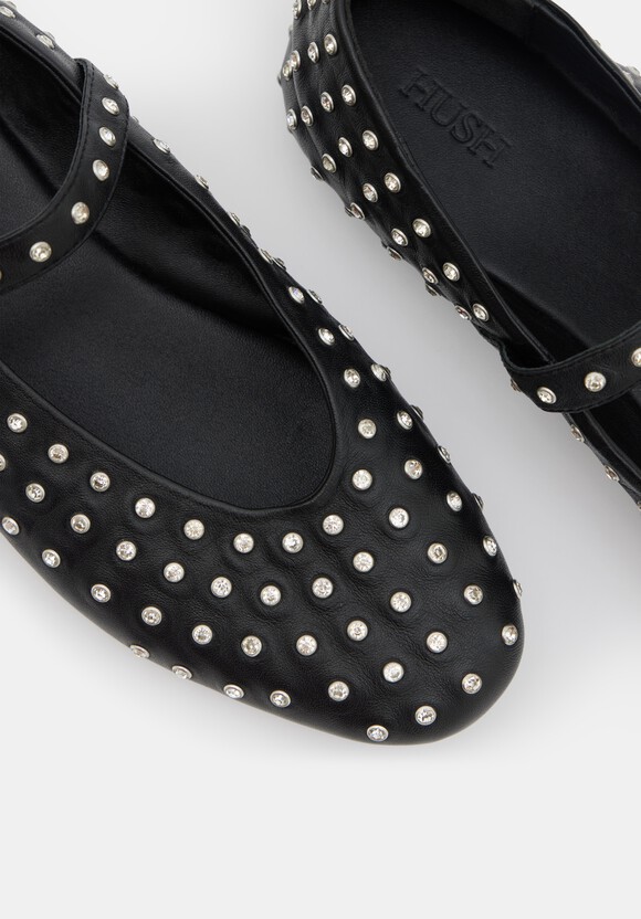 Diamante Studded Leather Mary Jane Flats