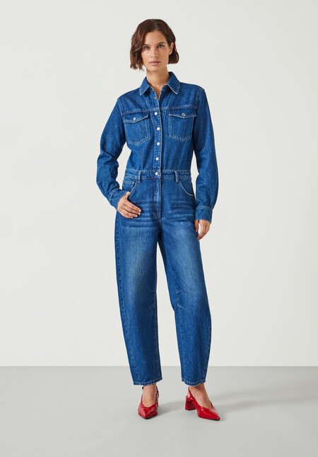 Barrel Leg Denim Jumpsuit