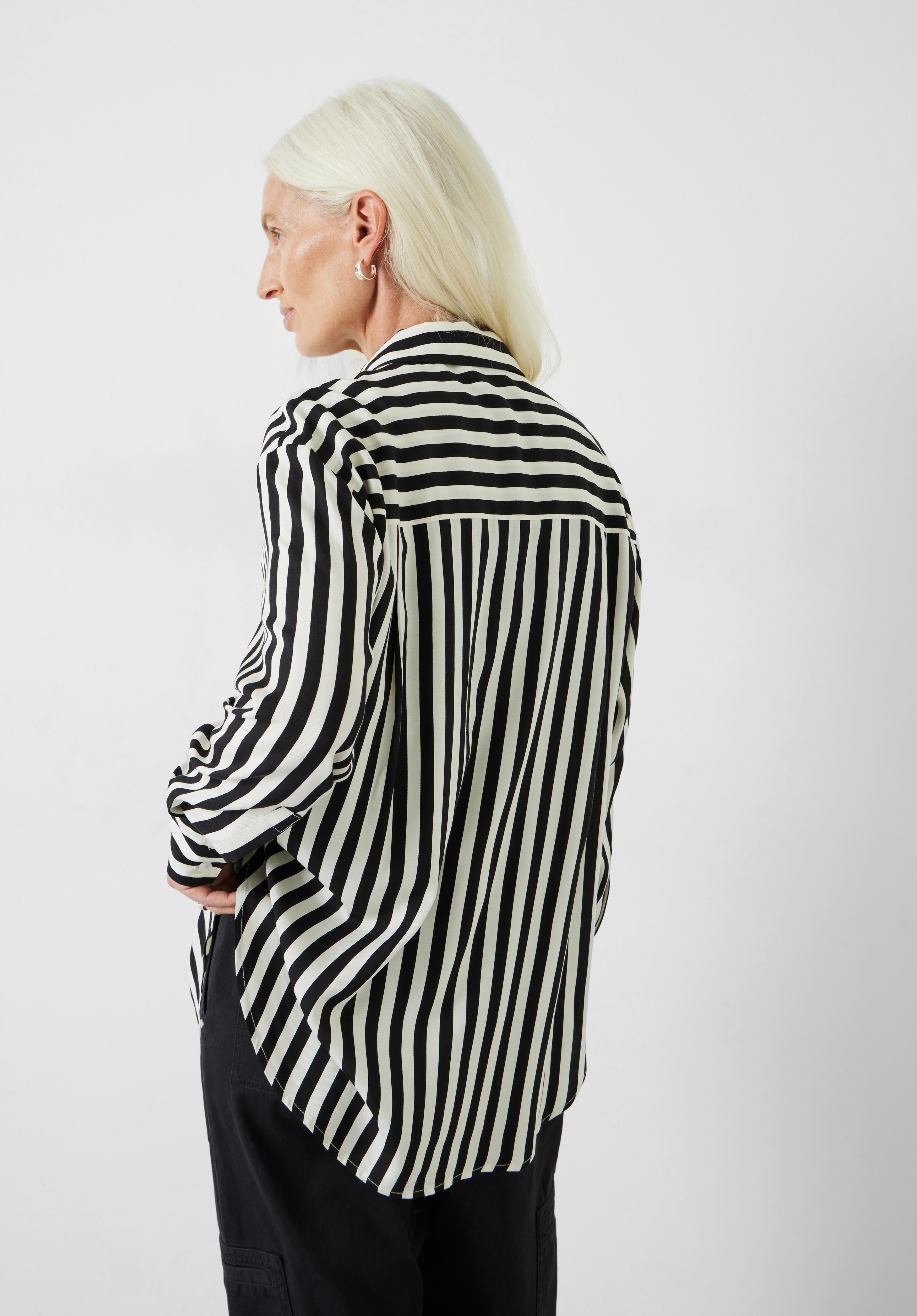 Emely Stripe Fluid Shirt | Black And White Stripe | hush