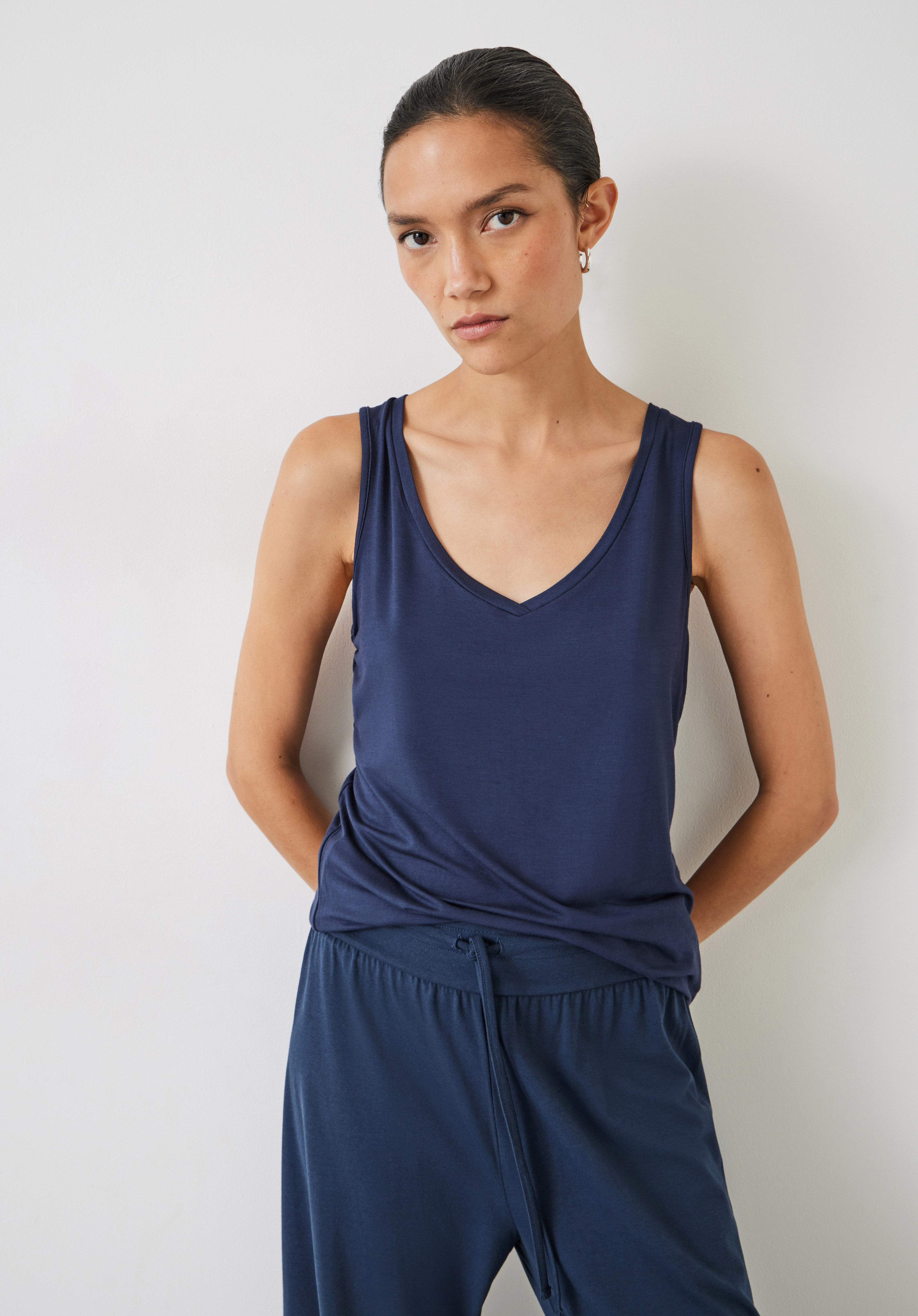 Sally V-Neck Jersey Vest Top | Midnight Navy | hush