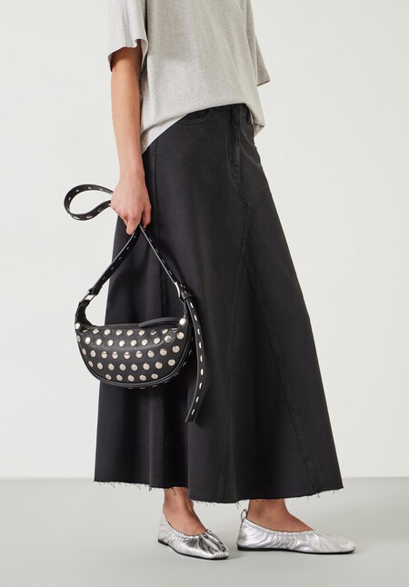 Studded Rory Crescent Leather Crossbody Bag