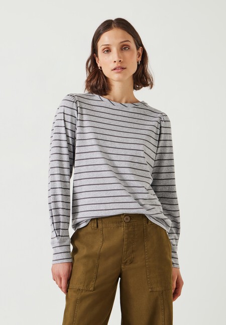 Emily Cotton Striped Puff Sleeve Top