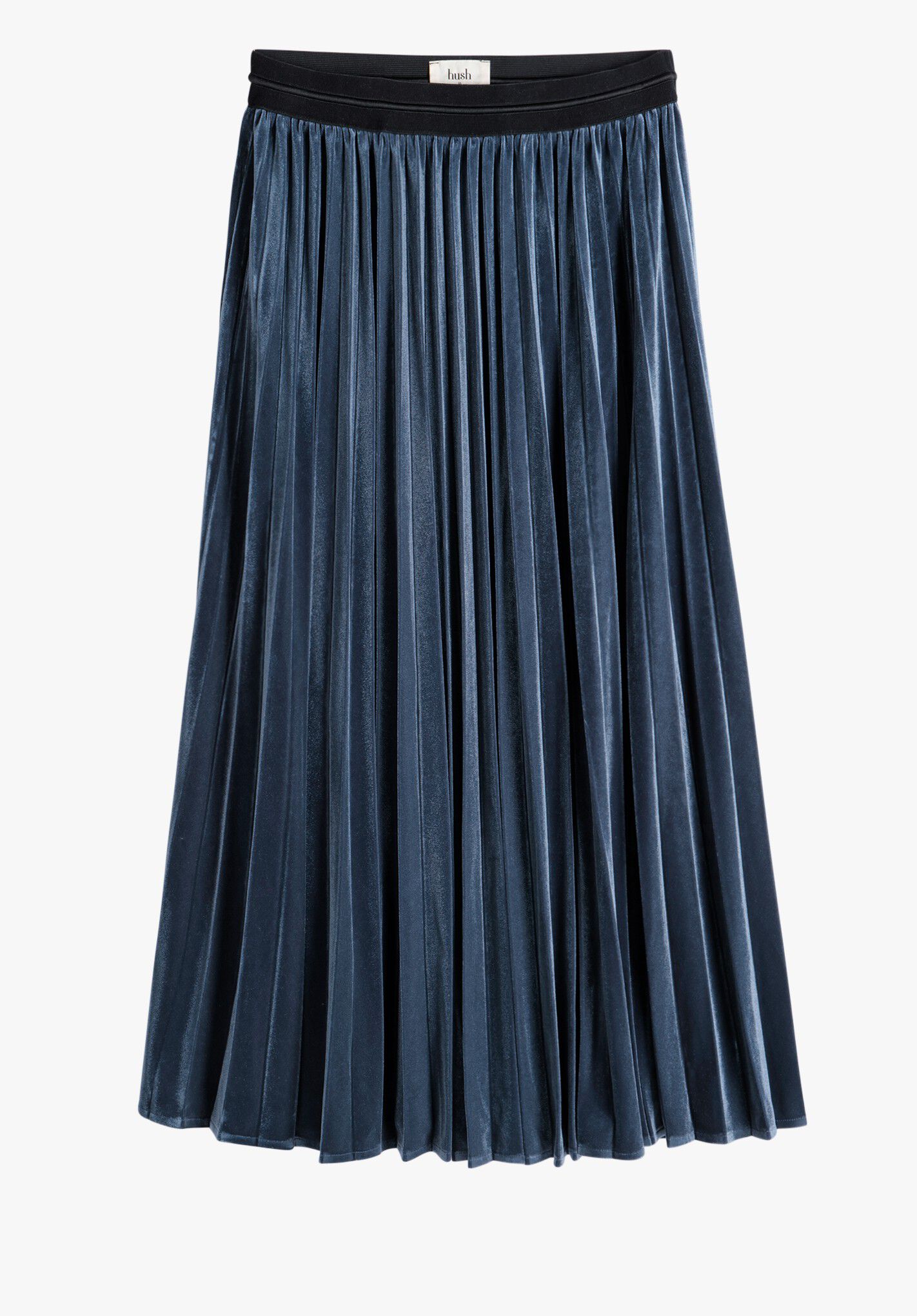 Thea Pleated Velour Skirt | Navy Midi 
