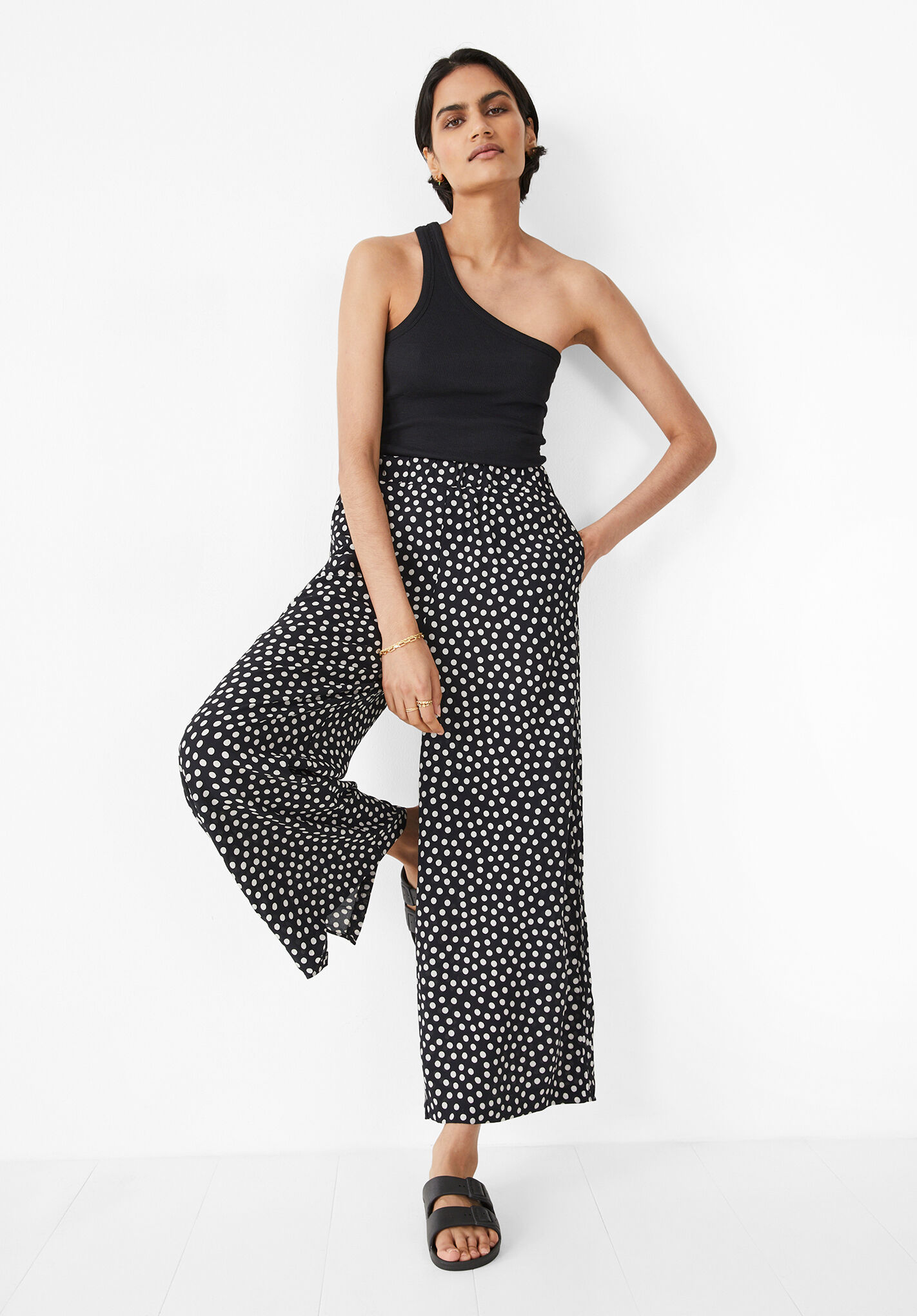 Oasis cropped wide leg trousers in polka dot  ASOS