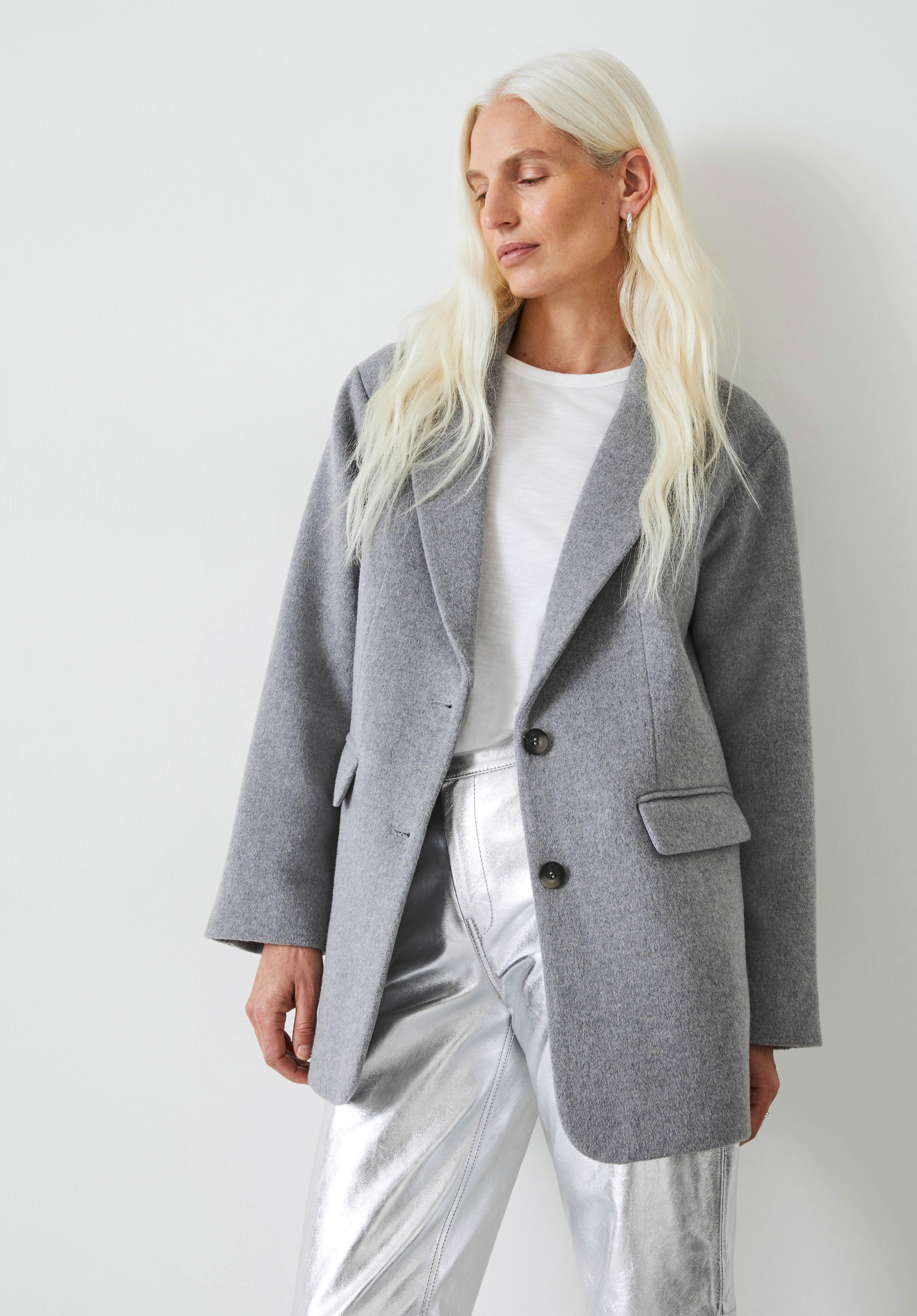 Jayde Wool Blend Blazer Coat | Grey | hush