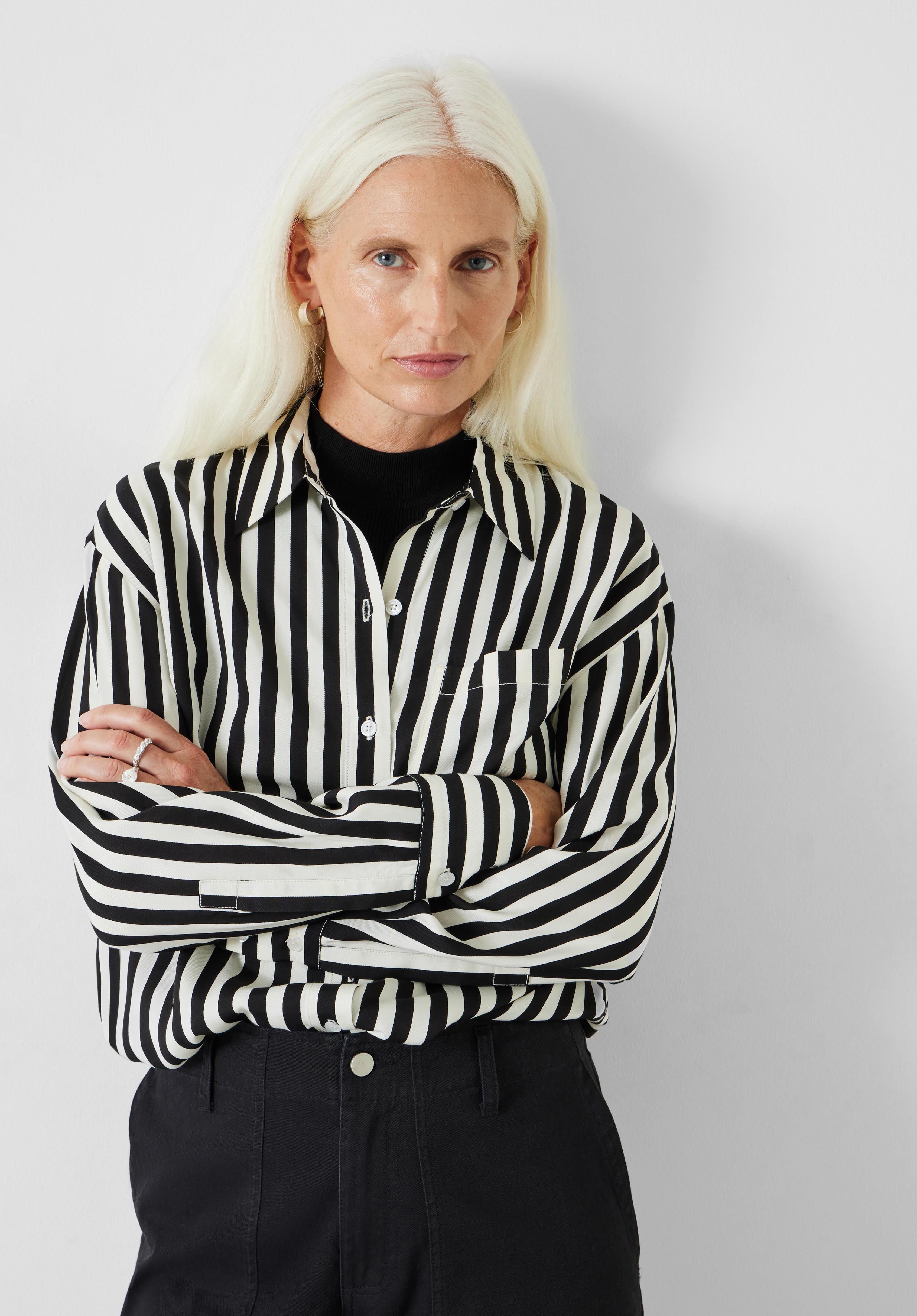 Emely Stripe Fluid Shirt | Black And White Stripe | hush