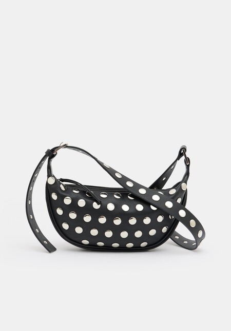 Studded Rory Crescent Leather Crossbody Bag