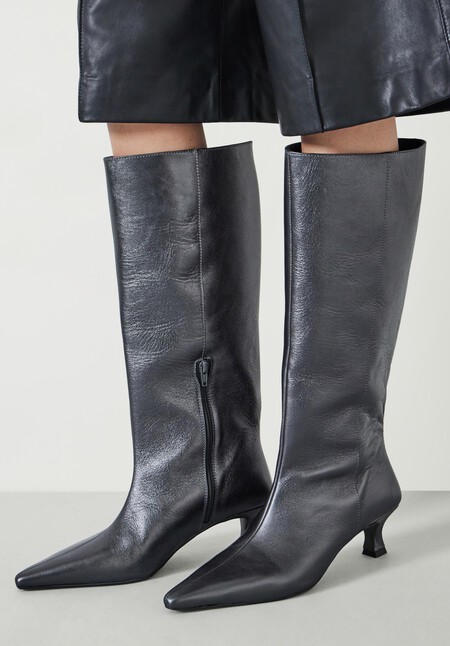 Katlynn Leather Kitten Heel Knee Boots