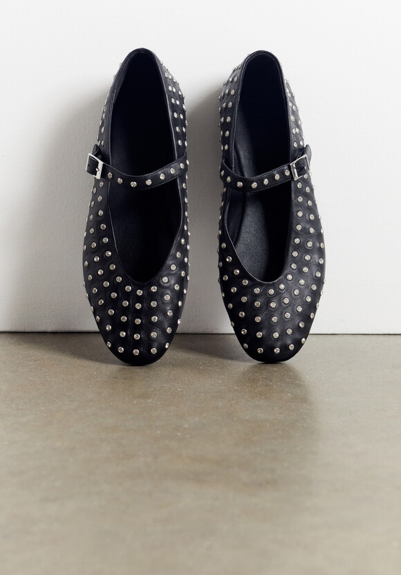 Diamante Studded Leather Mary Jane Flats