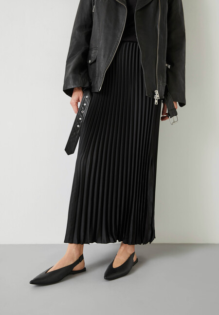 Pleated Satin Maxi Skirt