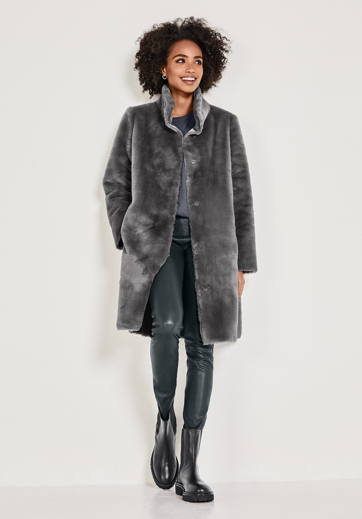 hush ella faux fur coat midnight